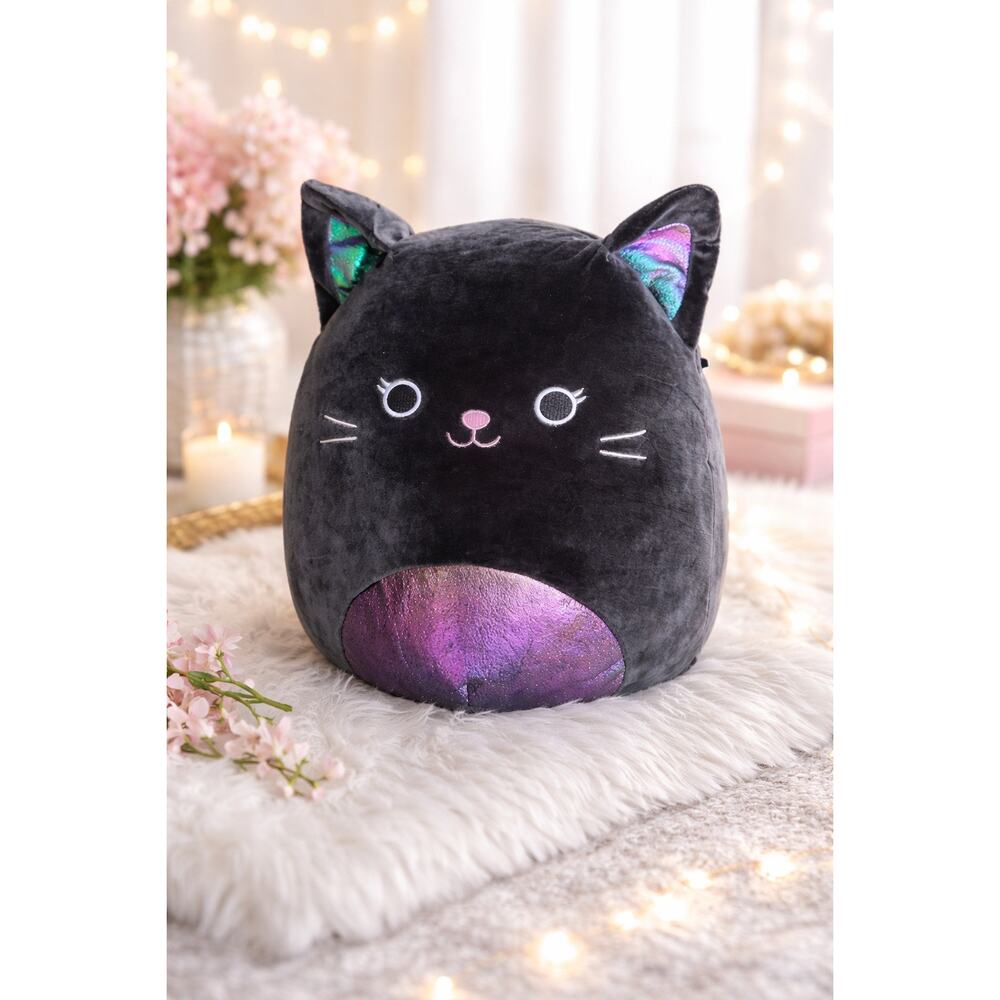 Squishmallows Black cat Kyra With Neon Large 12” New Rare